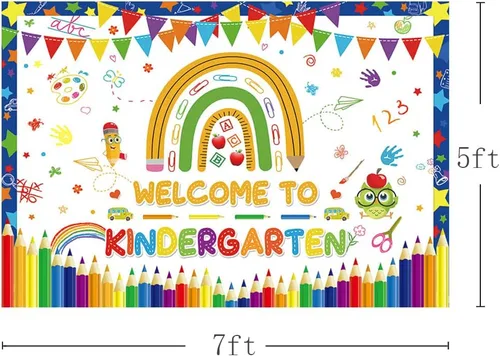 Vista 3 de MEHOFOND Cartel de fondo de bienvenida a jardín de infantes de 7 x 5 pies, diseño de arco iris, para regreso a clases, decoración de fiesta