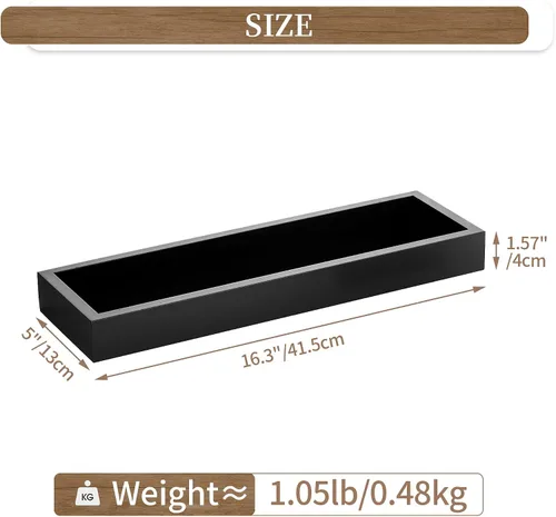 Vista 2 de Hanobe Bandeja rectangular larga y estrecha: portavelas rectangular decorativo negro, bandeja de centro de mesa, bandeja de servir sin asa para mesa