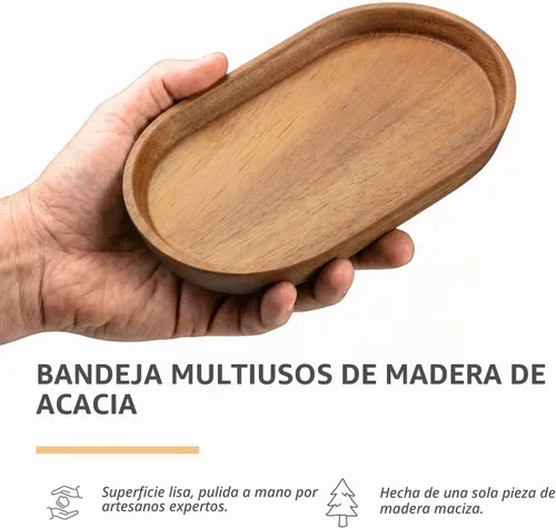 Vista 2 de Vandroop Mini bandeja de madera de acacia, bandeja de té y mesa de café 7.9
