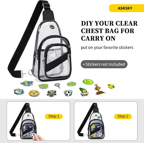 Vista 5 de Bolsa transparente para eventos en estadios, mochila transparente para mujer, impermeable, de PVC, cangurera cruzada para conciertos