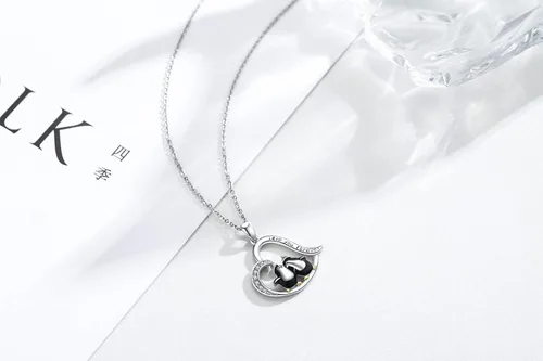 Vista 2 de lotus & leaf Penguin Necklace Sterling Silver HeartMoon Pendant Necklace Penguin Gifts for Women Girls