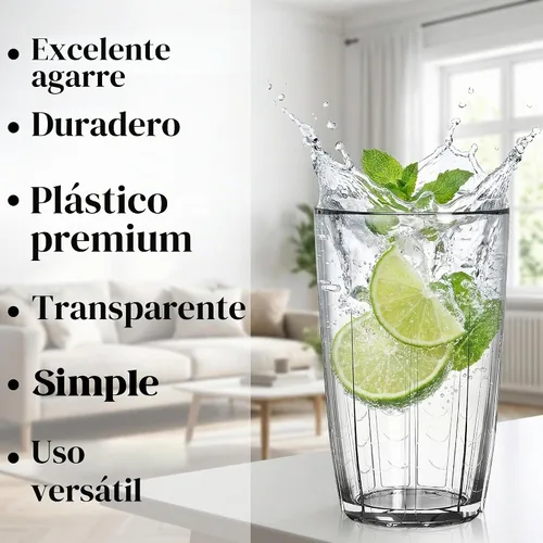 Vista 6 de ZEAYEA Juego de 6 vasos acrílicos para beber, vasos de agua irrompibles de 14 onzas, vasos de plástico reutilizables, vaso apilable para jugo