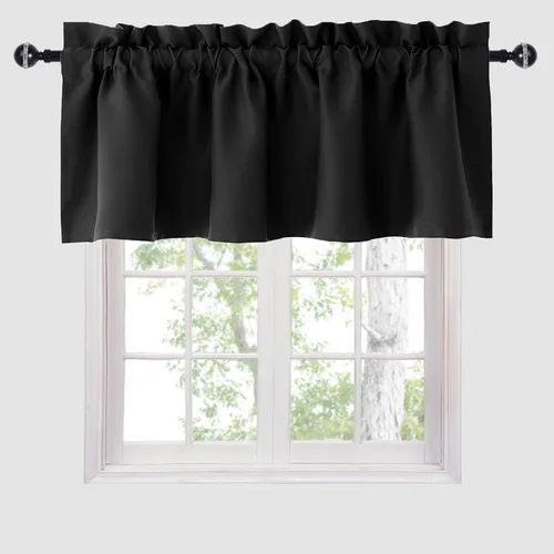 Vista 26 de Hiasan Cortinas opacas con cenefa para oscurecimiento sólido de habitación, cenefas con bolsillo para barra, para ventanas, 42 x 12 pulgadas