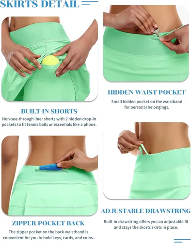 Vista 3 de Ganado Falda pantalón de tenis para mujer con 4 bolsillos, plisada, falda de golf de cintura alta, falda pantalón atlética para entrenamiento