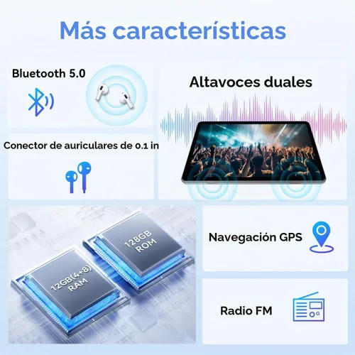 Vista 6 de ECOPAD Tablet Android 15, tabletas de 10.1 pulgadas con procesador Octa-Core, pantalla HD IPS, 12 GB de RAM+128 GB de ROM, compatible con expansión
