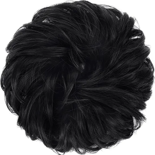 Vista 2 de FESHFEN Pieza de Cabello Grande de Moño Desordenado de Fibra Sintética Negro Azabache, 1.94 oz
