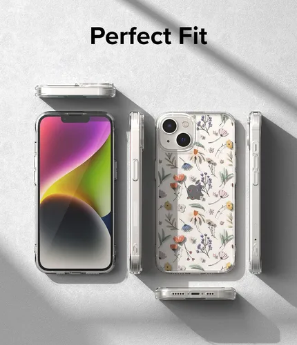 Vista 6 de Ringke Fusion Design - Funda compatible con iPhone 14 de 6.1 pulgadas, parte trasera dura transparente con diseño de flores, a prueba de golpes