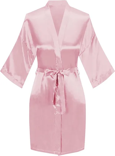 Vista 18 de Bata de boda para mujer, para novia, dama de honor, corta, de satén, kimono, batas de seda para prepararse, fiesta nupcial