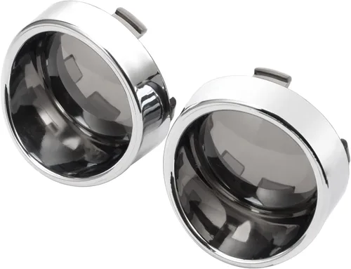 Vista 4 de PBYMT Cubierta de lente de señal de giro ahumado, biseles cromados estilo visera de bala de 2 pulgadas, compatible con Harley Davidson Dyna Street
