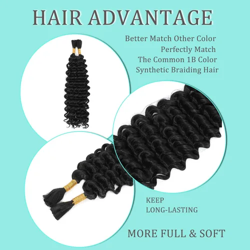 Vista 2 de Mezcla de cabello humano para trenzar, cabello sintético rizado bohemio para trenzar, trenzas bohemias de 16 pulgadas, 4 paquetes de 110g/paquete
