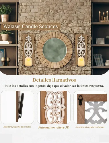 Vista 5 de Juego de 2 candelabros de pared tallados en madera