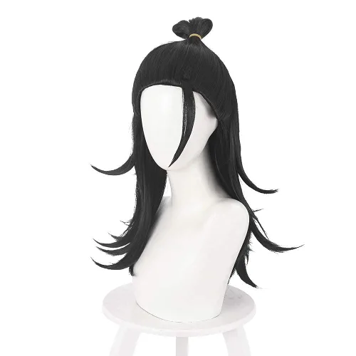 Vista 2 de XiongXiongLe Peluca de anime para cosplay, Jujutsu Kaisen Geto Suguru, pelo negro, pelucas de repuesto para niñas, niños, fiesta, Halloween, Navidad