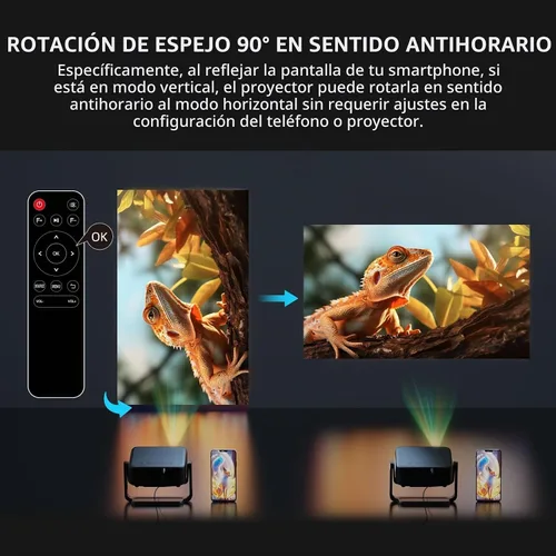 Vista 6 de Proyector Mini con Soporte Ajustable 360° y WiFi y Bluetooth: Enfoque Eléctrico y Corrección Automática de Trapecio 1080P 500 ANSI, Proyector
