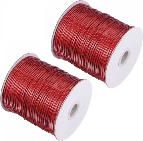 Vista 12 de uxcell 2 cuerdas de poliéster encerado de 0.047 in, 518.4 ft (172 yardas), hilo de cuentas para hacer joyas, pulseras, collares, tejer, color negro