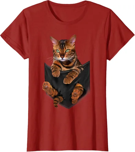 Vista 46 de Camiseta de bolsillo con estampado de tigre y gato Negro