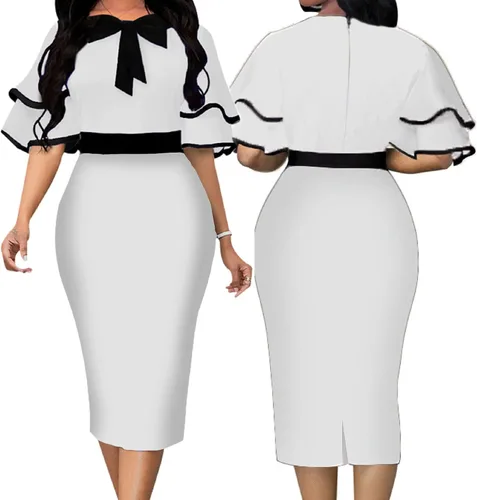 Vista 4 de Xinlees Elegante vestido de lápiz para mujer, vestido casual por debajo de la rodilla, vestido sexy de negocios
