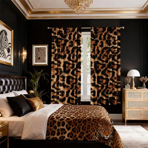 Vista 2 de Cortinas con estampado de leopardo de 42 pulgadas de ancho x 63 pulgadas de alto, para sala de estar y dormitorio, decoración de guepardo