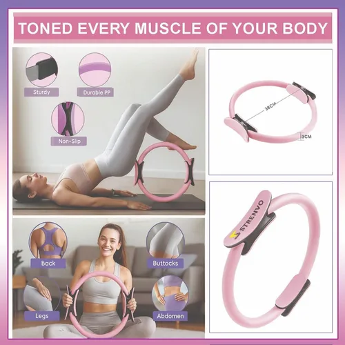 Vista 3 de Juego de anillos de yoga y pilates para entrenamientos en casa, kit de fitness de 18 piezas para mujer, accesorios de resistencia y tonificación