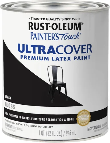Vista 43 de Rust-Oleum 1976502 Painter's Touch - Pintura de látex, cuarto de galón, negro plano, 32 onzas líquidas, (paquete de 1)