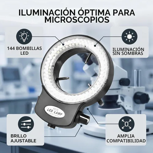 Vista 9 de Lámpara de anillo de cámara de microscopio 144 cuentas LED Fuente de luz Brillo Control variable ajustable Iluminación sin sombras