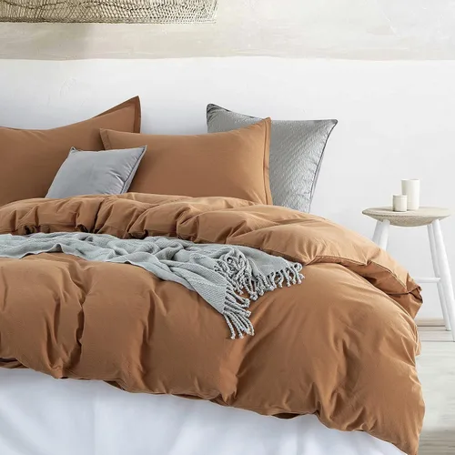 Vista 21 de Get Bed Ready Juego de funda de edredón de algodón lavado a la piedra, estilo casual, cambray, color sólido, relajado, suave, sensación moderna