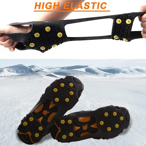 Vista 4 de Tacos de tracción para la nieve crampones para zapatos y botas antideslizantes para caminar sobre la nieve y el hielo tacos de goma antideslizantes