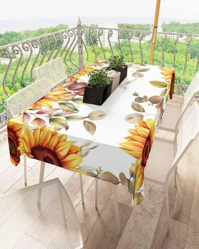 Vista 3 de Mantel rectangular impermeable con hojas de eucalipto de otoño, 52 x 70 pulgadas, mantel otoñal, rústico, girasol, acuarela, botánico, a prueba