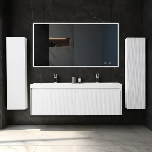 Vista 60 de Blossom Lavabo de baño de 20 pulgadas con tocador, todo en madera montado en la pared, gabinete flotante de baño con tocador con fregadero
