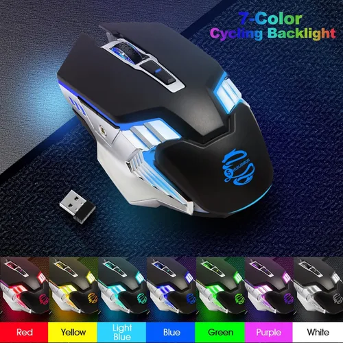 Vista 4 de Mouse Bluetooth, mouse inalámbrico recargable para juegos con teclas silenciosas, multidispositivo (BT 5.0 3.0 + USB), mouse con luz LED RGB, mouse