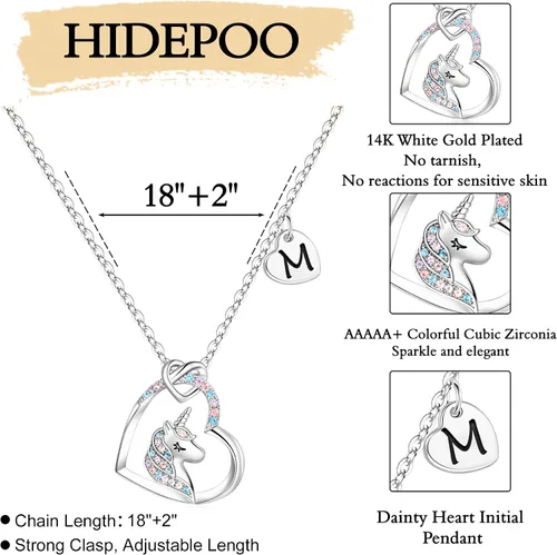 Vista 5 de Hidepoo Collar de unicornio para niñas Collar de unicornio chapado en oro de 14 quilates, oro rosa, oro blanco, circonita cúbica, collar
