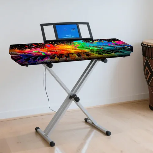 Vista 6 de Nuxovilar Cubierta elástica de 88 teclas para teclado y piano, a prueba de polvo, seda de leche elástica con neón, patrón de teclas de teclado