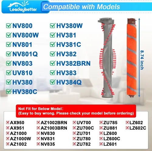 Vista 3 de Leadaybetter Kit de repuesto de rodillo de cepillo compatible con aspiradora Shark DuoClean NV800 NV801 NV803 UV810 HV380 HV381 HV381C HV382 HV383