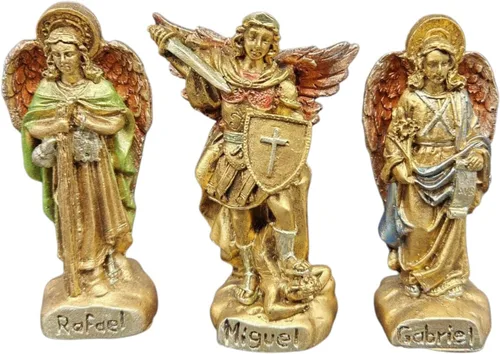 Vista 2 de Set of 3 Decorative Archangels, Religious Figures of Raphael, Michael and Gabriel, 9 cm, Gold Finish