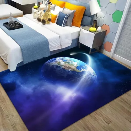 Vista 28 de Alfombra de espacio exterior para habitación de niños, 3 x 5 pies, alfombra Galaxy para dormitorio de niños, suave, antideslizante, sistema solar