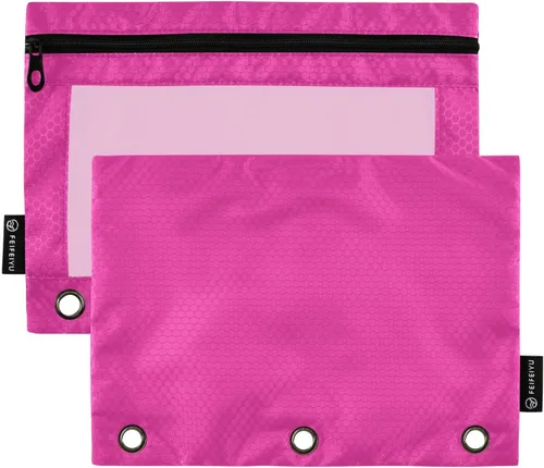 Vista 22 de Estuche negro de 3 anillas para lápices, paquete de 2 unidades, impermeable, de plástico transparente, con cremallera, organizador de documentos