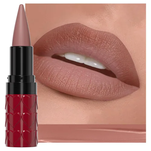 Vista 34 de evpct Combo de delineador de labios metálico rosa brillante y lápiz labial, lápiz labial con punta de cono para mujer, de larga duración