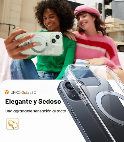 Vista 6 de TORRAS Ostand - Funda para iPhone 15/14/13 con soporte magnético Cristal transparente