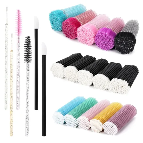 Vista 9 de Kit de suministros de extensión de pestañas de 1500 piezas, 500 varitas de rímel, 500 cepillos de labios, 500 micro hisopos negros, cepillos