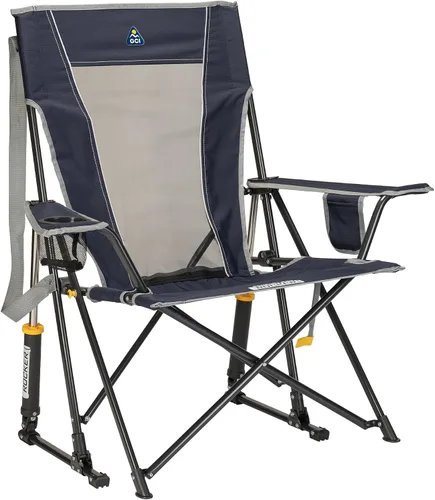 Vista 12 de GCI Outdoor Comfort Pro Mecedora para Acampar Silla mecedora plegable portátil con reposabrazos duraderos y portavasos — Rosado