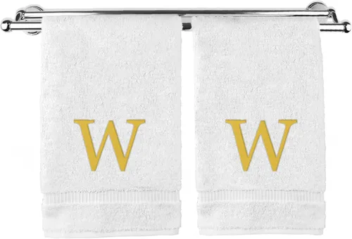 Vista 25 de Toalla de mano monogramada, regalo personalizado, juego de 2 - Toalla bordada con letra de bloque dorada - Extra absorbente 100% algodón turco