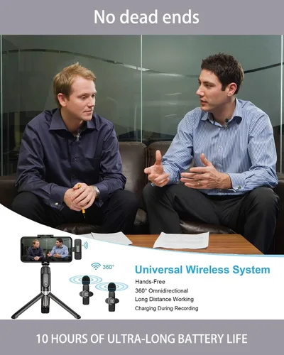 Vista 4 de Micrófono Lavalier inalámbrico profesional para iPhone, iPad - Micrófono de grabación de condensador omnidireccional inalámbrico para videos