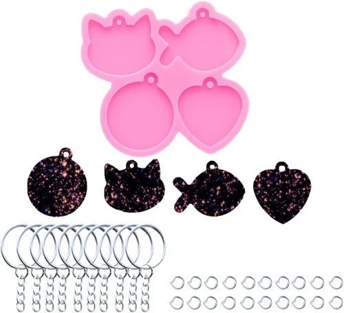 Vista 21 de 3 piezas de moldes de silicona de resina brillante con huella de pata para hacer llaveros DIY, molde de epoxi en forma de corazón con anillo