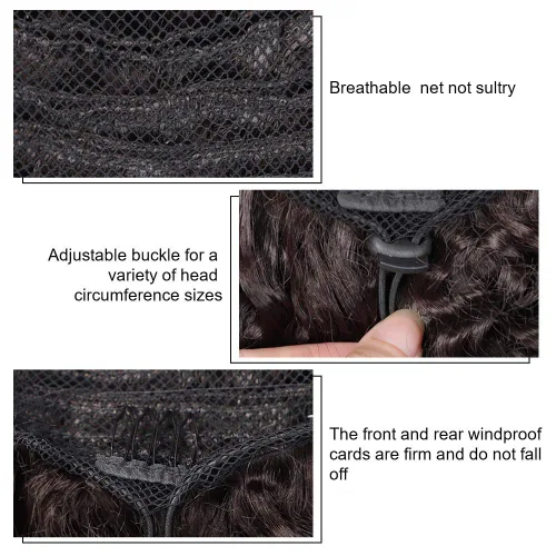 Vista 4 de Vigorous Extensión de Cola de Caballo con Cordón Corta Afro Rizada Crespa Marrón Cola de Caballo para Mujeres Africanas Colas de Caballo Esponjosas