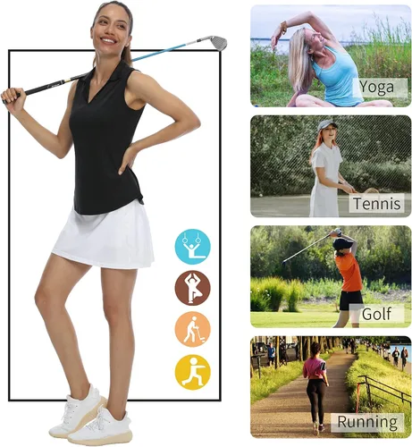 Vista 5 de LastFor1 Camisetas de golf sin mangas para mujer, de secado rápido, protección UV 50+, cuello en V con cuello, ligeras, camisetas sin mangas