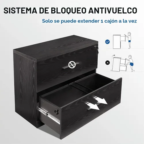 Vista 5 de DEVAISE Archivador lateral de madera de 2 cajones con cerradura para oficina en casa, color negro