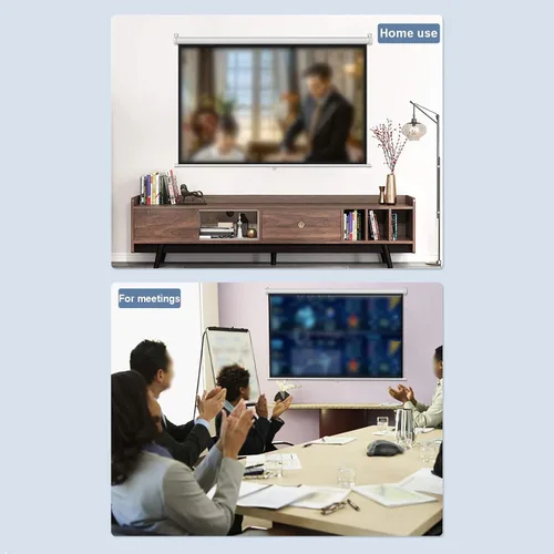 Vista 6 de Pantalla de proyector, pantalla de proyector desplegable manual, 4:3/16:9, con mecanismo de bloqueo automático, pantalla de proyección de techo