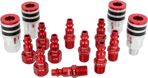 Vista 10 de Milton S-314MKIT ColorFit kit de acoplador y enchufe (estilo M, rojo) - 1/4 pulgadas NPT (14 piezas)