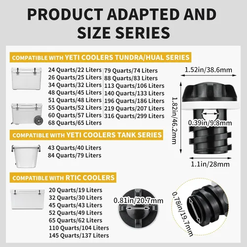 Vista 3 de Cooler Plug for YETI, 2 Pack Leak Proof Drain Replacement Plugs Compatible with YETI Tundra Roadie Tank Coolers & Other Cooler Accessories