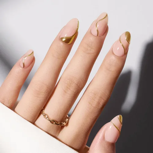 Vista 16 de Modelones Uñas postizas a presión con punta francesa de almendra, uñas postizas cortas de almendra para mujer, kit de uñas reutilizables