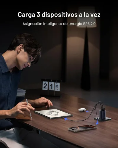Vista 4 de Baseus PICOGO Cargador USB C de 67W, el Bloque de Carga Rápida de 3 Puertos Más Pequeño con Enchufe Plegable, PD/PPS para MacBook Air/Pro, iPhone